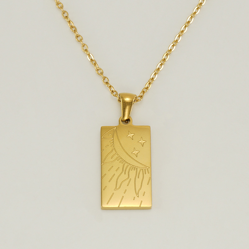 Gold / 1 Piece Classic Series Retro Sun Stainless Steel 18K Gold Plated Unisex Pendant Necklaces Picture5